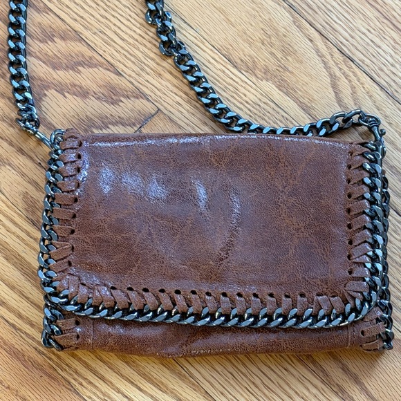Italian Brown Leather Crossbody Bag/Clutch with Chains - Picture 2 of 9